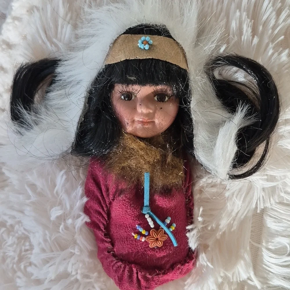 Vintage Native American Indian Porcelain Shoe Cloth Body  Moccasin Doll 6